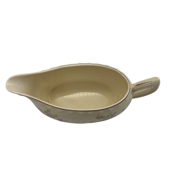 Vintage Crooksville Gravy Boat USA Floral Pattern Pink Purple Gold Trim - Picture 6 of 6